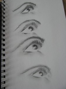 Mit Bleistift Augen gezeichnet